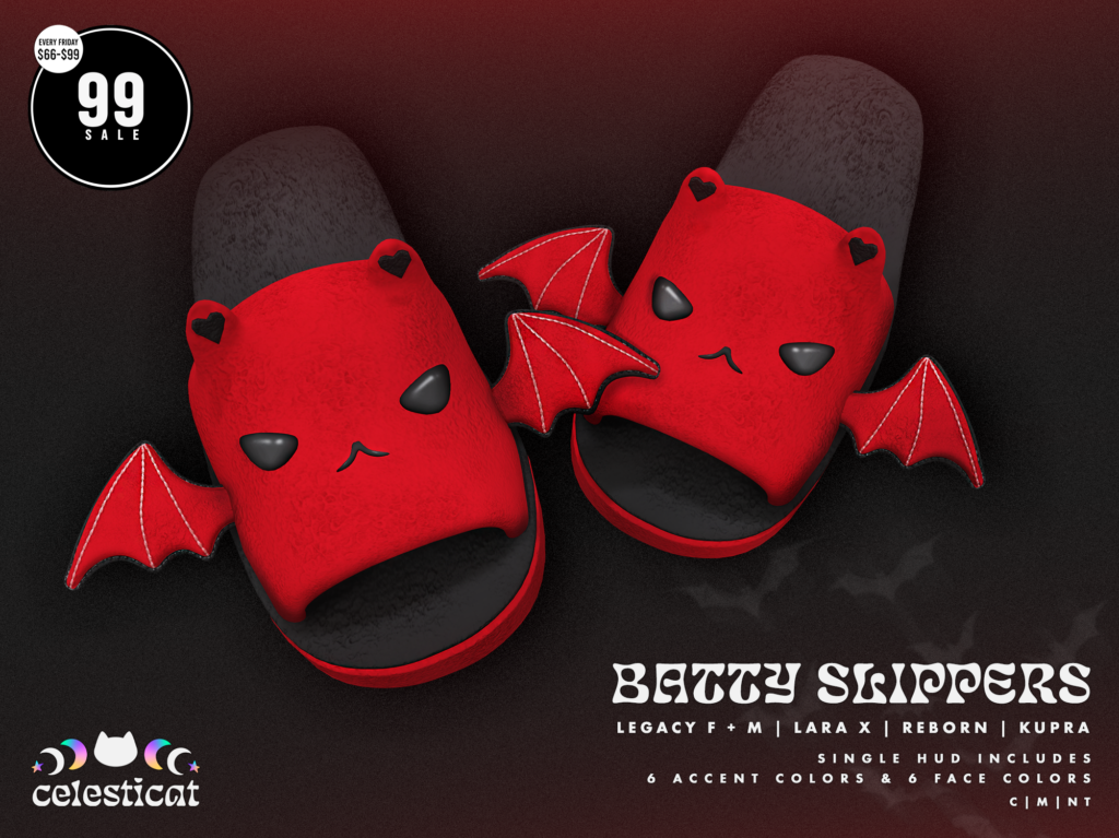 Batty Slippers - Inithium/Legacy F+M/MaitreyaX/Reborn	&lt;a href=&quot;http://maps.secondlife.com/secondlife/Oni/161/94/3&quot; target=&quot;_blank&quot;&gt;Teleport&lt;/a&gt;