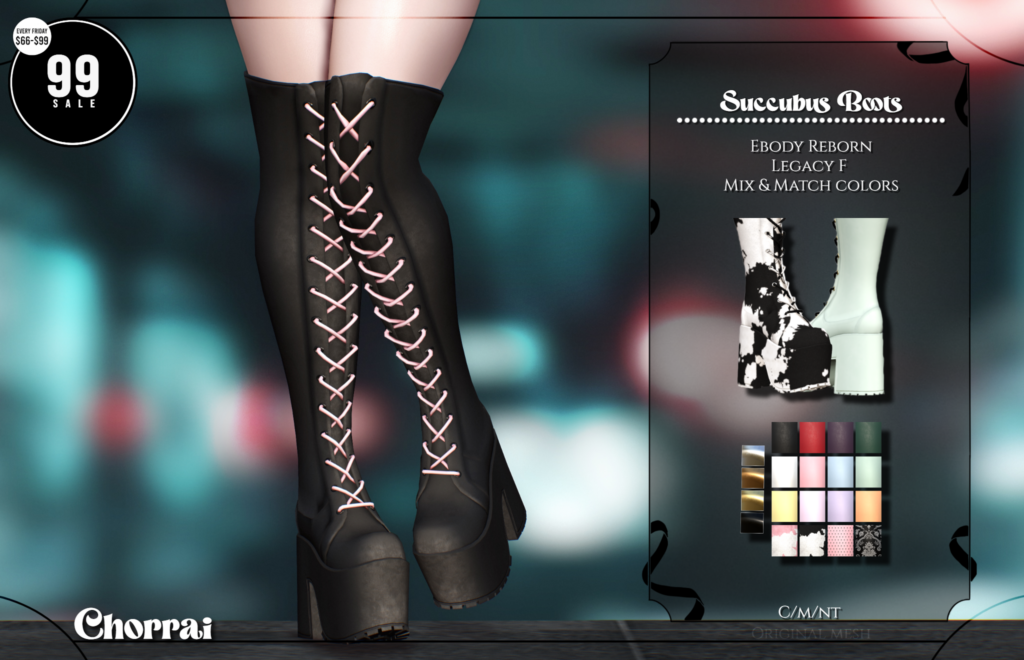 Succubus Boots - Legacy/Reborn	&lt;a href=&quot;http://maps.secondlife.com/secondlife/Realm/206/79/3334&quot; target=&quot;_blank&quot;&gt;Teleport&lt;/a&gt;