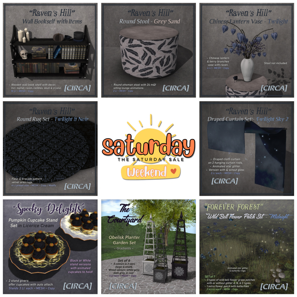 Raven&#039;s Hill Decor Collection | Spooky Delights Cupcakes | The Courtyard Obelisk Planter Set | Forever Forest Wild Bell Flowers	&lt;a href=&quot;http://maps.secondlife.com/secondlife/Solaria%20Isle/77/135/24&quot; target=&quot;_blank&quot;&gt;Teleport&lt;/a&gt;