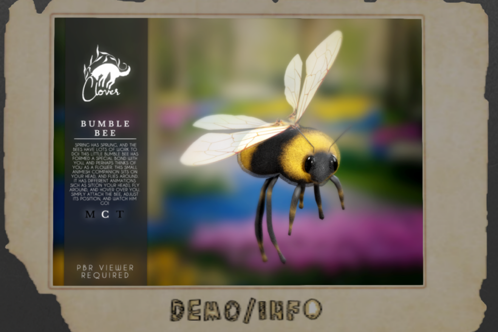 Bumble Bee	&lt;a href=&quot;http://maps.secondlife.com/secondlife/RAWR/135/136/22&quot; target=&quot;_blank&quot;&gt;Teleport&lt;/a&gt;