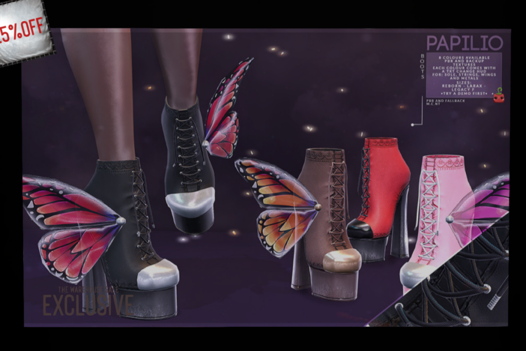 Papilio Boots - Legacy/MaitreyaX/Reborn, L$249 each/L$1222 FP
