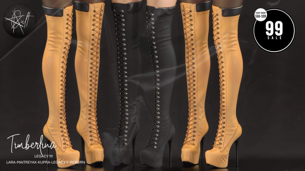 Timberlina Boots - Inithium/Legacy F+M/Maitreya/Reborn/+mods	&lt;a href=&quot;http://maps.secondlife.com/secondlife/Cult%20Coven/129/75/33&quot; target=&quot;_blank&quot;&gt;Teleport&lt;/a&gt;