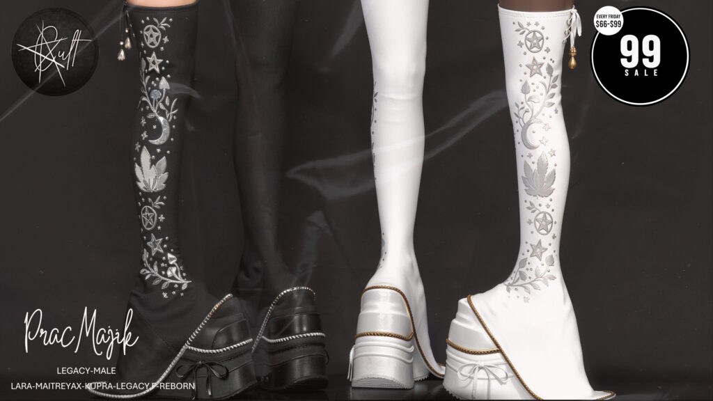 Pracmajik Boots - Inithium/Legacy/Maitreya/Reborn/+mods	&lt;a href=&quot;http://maps.secondlife.com/secondlife/Cult%20Coven/129/75/33&quot; target=&quot;_blank&quot;&gt;Teleport&lt;/a&gt;