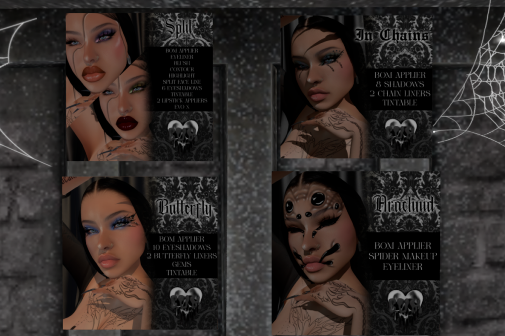 Split, In Chains, Butterfly and Arachnid Makeup Sets - EvoX, L$55 each