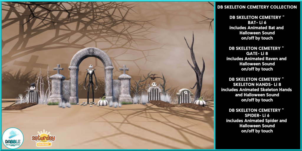 Skeleton Cemetery Decor Set	&lt;a href=&quot;http://maps.secondlife.com/secondlife/Casvian%20Caye/164/74/22&quot; target=&quot;_blank&quot;&gt;Teleport&lt;/a&gt;