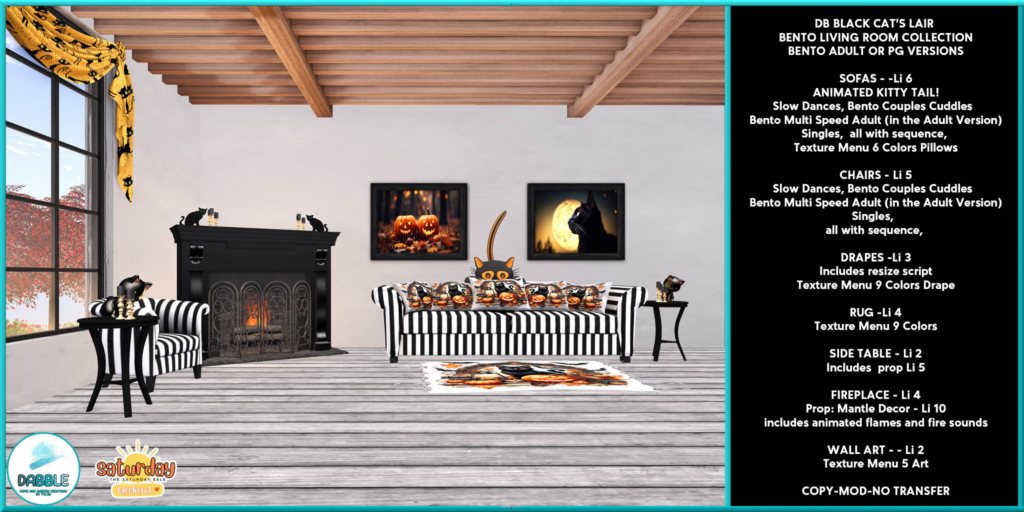 Black Cat&#039;s Lair Decor Set	&lt;a href=&quot;http://maps.secondlife.com/secondlife/Casvian%20Caye/164/74/22&quot; target=&quot;_blank&quot;&gt;Teleport&lt;/a&gt;