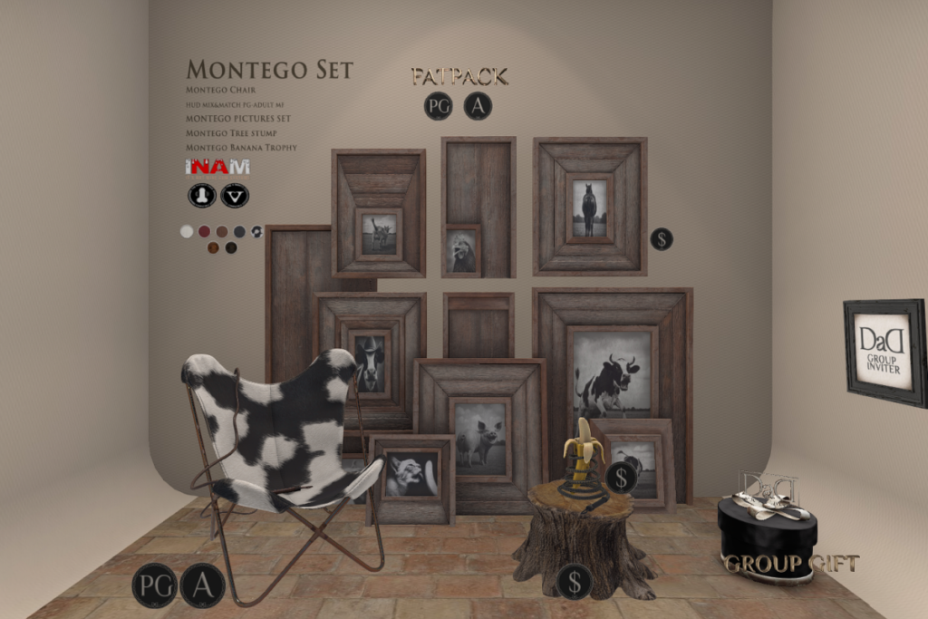 Montego Set Furniture &amp; Decor, L$110-L$580 each/L$750-L$1100 each FP