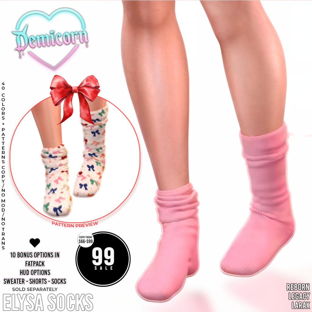 Elysa Socks - Legacy/MaitreyaX/Reborn	&lt;a href=&quot;http://maps.secondlife.com/secondlife/Land%20Rentals/162/203/26&quot; target=&quot;_blank&quot;&gt;Teleport&lt;/a&gt;
