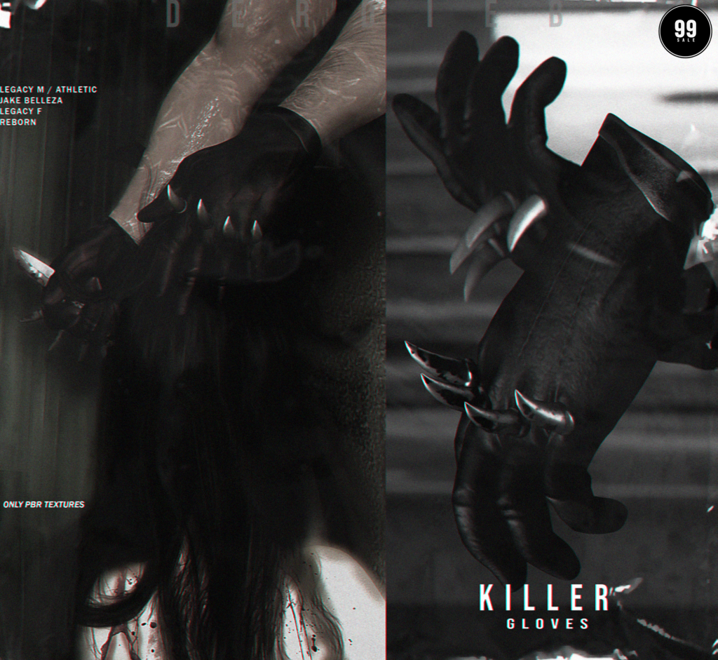 Killer Gloves - Jake/Legacy F+M/Reborn/+mods	&lt;a href=&quot;http://maps.secondlife.com/secondlife/Lockheart/210/54/3701&quot; target=&quot;_blank&quot;&gt;Teleport&lt;/a&gt;