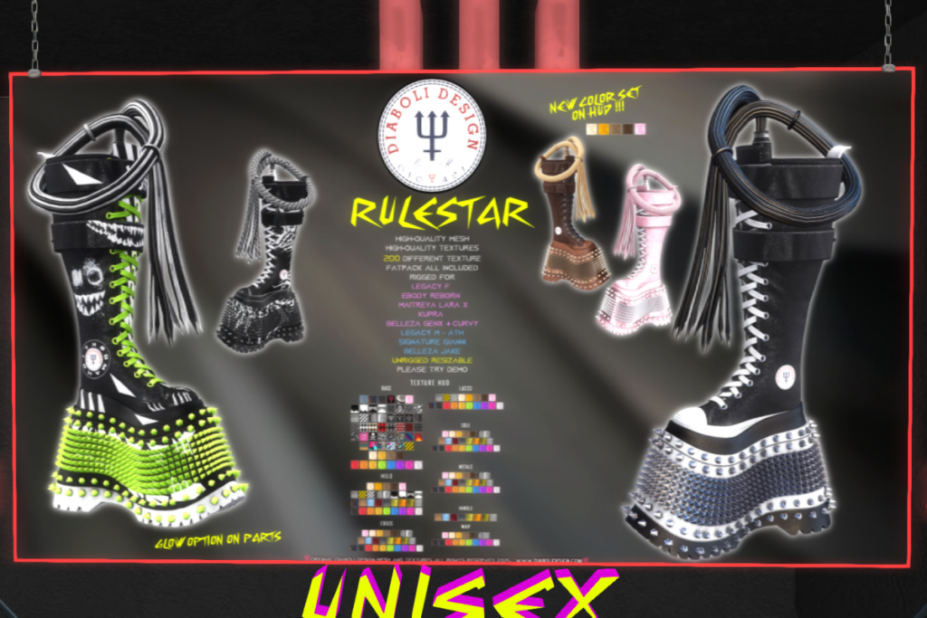 Rulestar Boots - GenX/Gianni/Inithium/Jake/Legacy F+M/MaitreyaX/Reborn/Unrigged/+mods, L$999