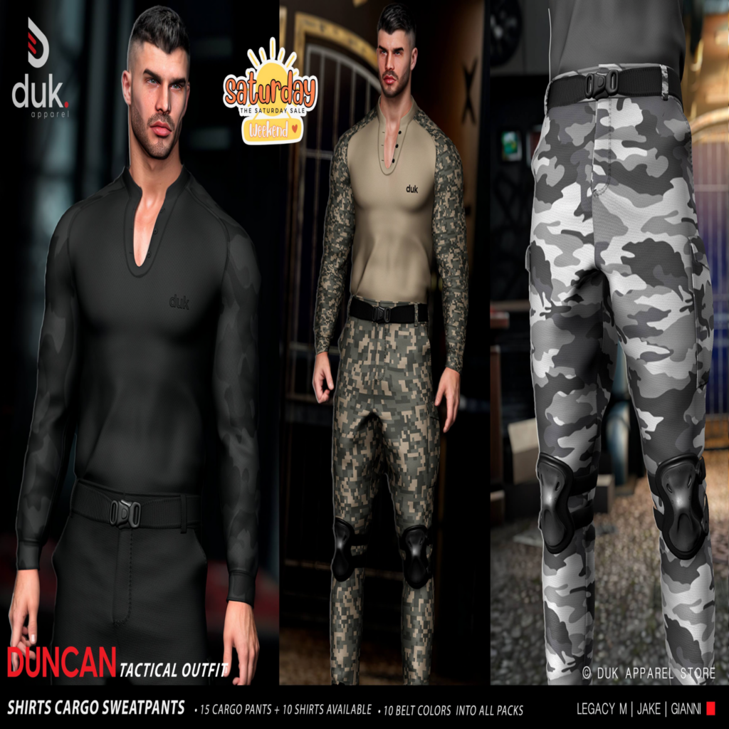 Duncan Tactical Outfit - Gianni/Jake/Legacy	&lt;a href=&quot;http://maps.secondlife.com/secondlife/Heartbreak/139/143/94&quot; target=&quot;_blank&quot;&gt;Teleport&lt;/a&gt;