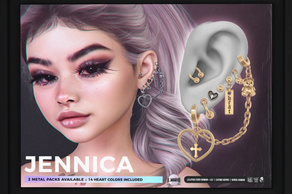 Jennica Earrings - Catwa/EvoX Human+Elf/Genus Human, L$299 each