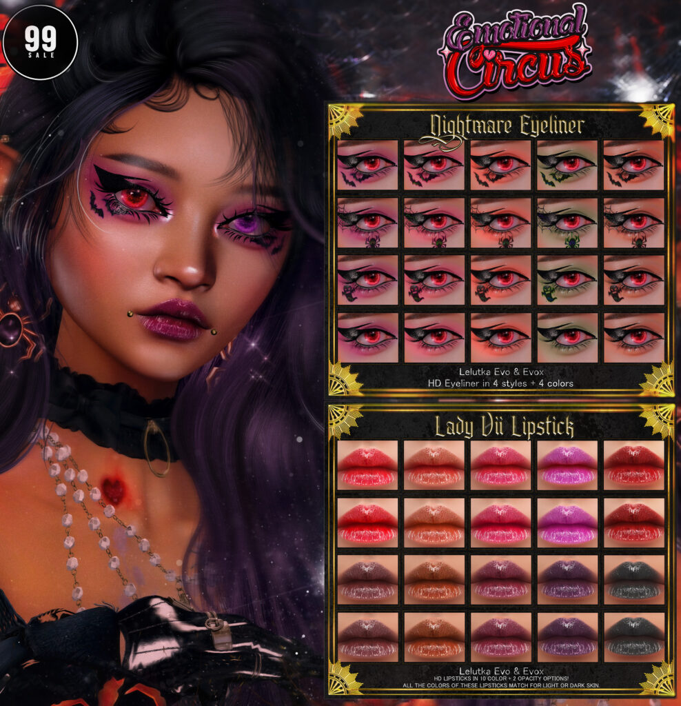 Nightmare Eyeliner - Evo/EvoX | Lady Dii Lipstick - Evo/EvoX	&lt;a href=&quot;http://maps.secondlife.com/secondlife/Curemore/152/148/24&quot; target=&quot;_blank&quot;&gt;Teleport&lt;/a&gt;