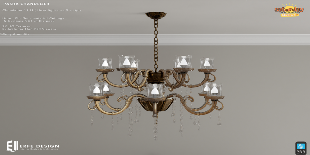 Pasha Luxury Chandelier	&lt;a href=&quot;http://maps.secondlife.com/secondlife/Corona/144/142/26&quot; target=&quot;_blank&quot;&gt;Teleport&lt;/a&gt;