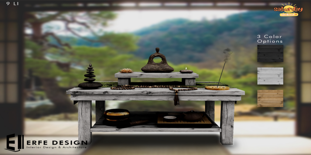 Zen Meditation Table	&lt;a href=&quot;http://maps.secondlife.com/secondlife/Corona/143/146/23&quot; target=&quot;_blank&quot;&gt;Teleport&lt;/a&gt;
