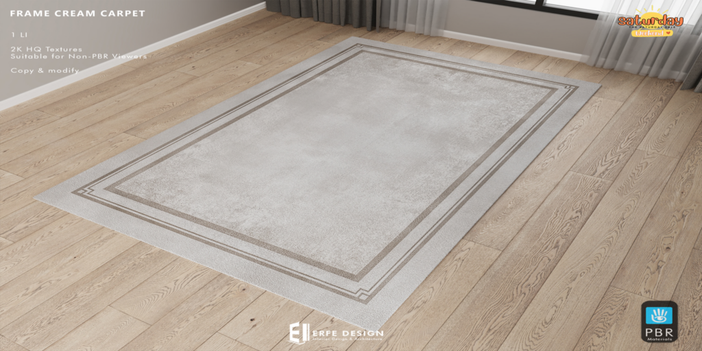 Frame Cream Carpet	&lt;a href=&quot;http://maps.secondlife.com/secondlife/Corona/143/146/23&quot; target=&quot;_blank&quot;&gt;Teleport&lt;/a&gt;