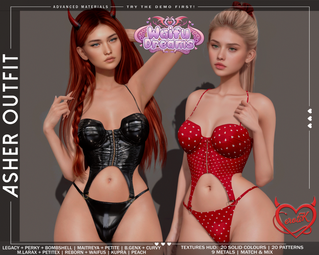 Asher Outfit - GenX/Inithium/Legacy/Maitreya/Peach/Reborn/+mods	&lt;a href=&quot;http://maps.secondlife.com/secondlife/WIP/110/141/1501&quot; target=&quot;_blank&quot;&gt;Teleport&lt;/a&gt;
