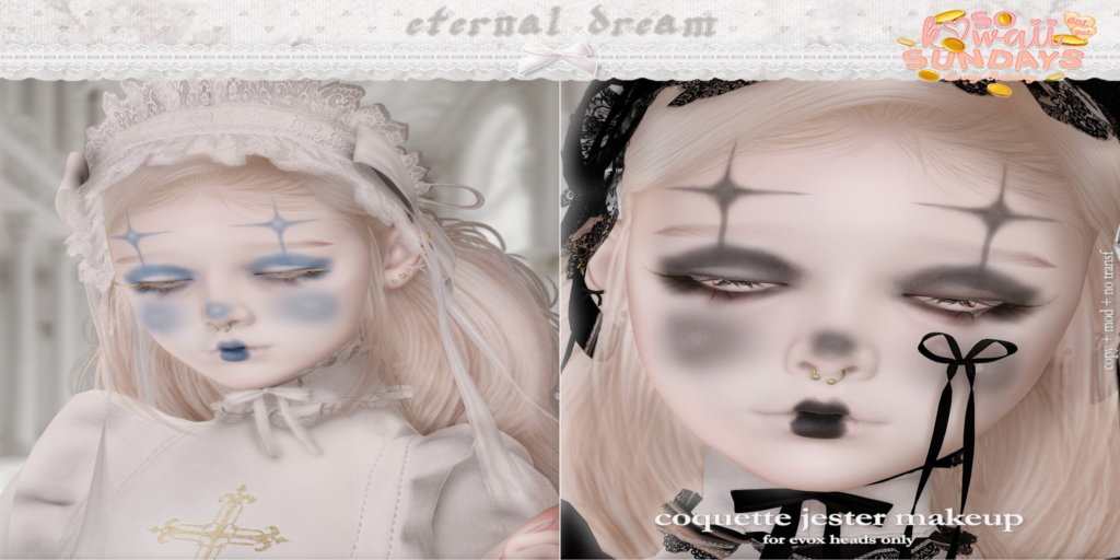 Coquette Jester Makeup - EvoX	&lt;a href=&quot;http://maps.secondlife.com/secondlife/Kalamay/135/77/21&quot; target=&quot;_blank&quot;&gt;Teleport&lt;/a&gt;