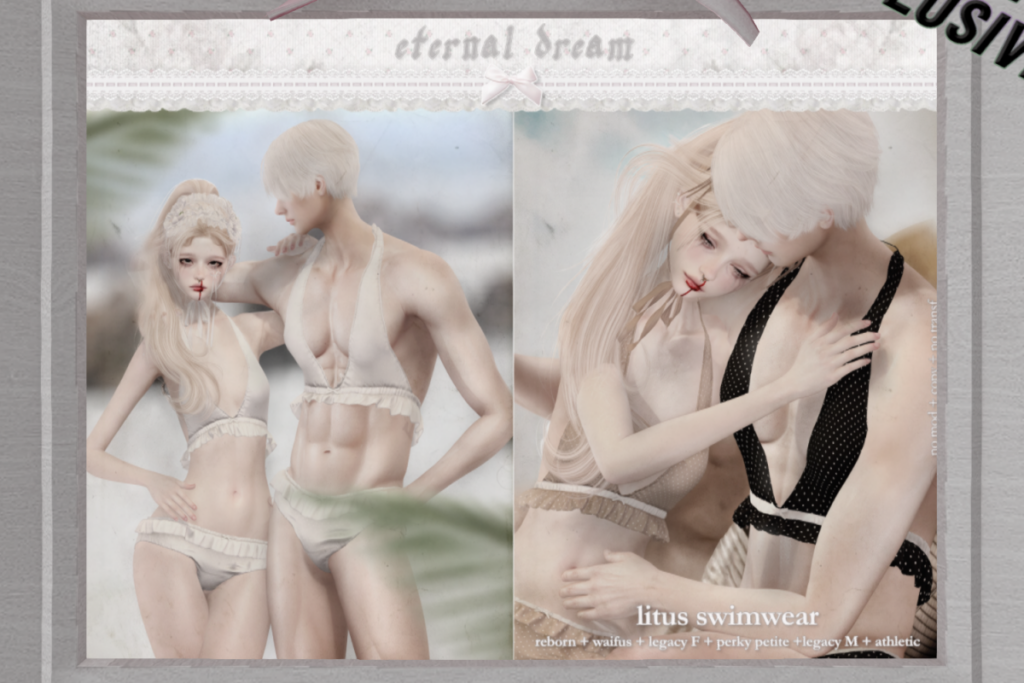Litus Swimwear - Legacy F+M/Reborn+/mods, L$249 each/L$1313 FP