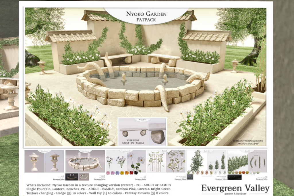 Nyoko Garden Landscaping, L$199-L$699 each/L$1999-L$2199 each FP/L$4499 MP