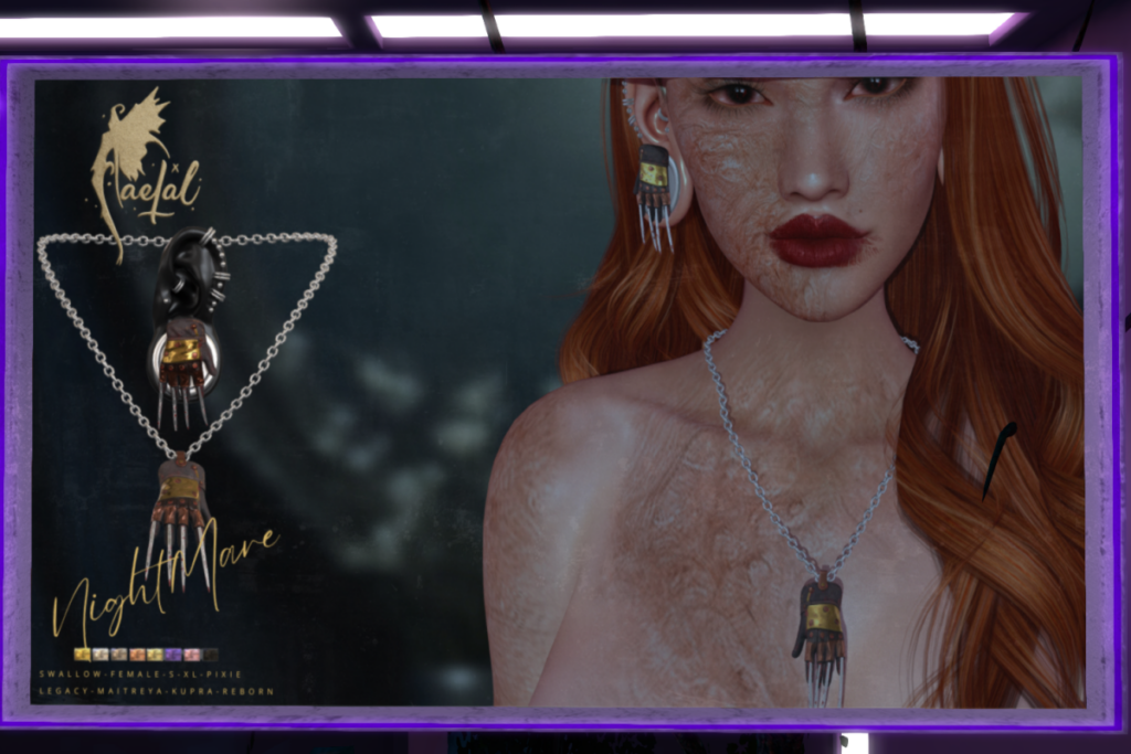Nightmare Earrings - Swallow Pixie, S, &amp; XL F Ears | Nightmare Necklace - Inithium/Legacy/Maitreya/Reborn, L$349