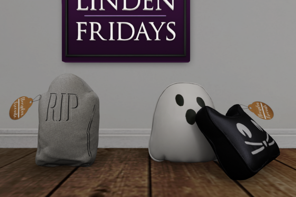 Halloween Pillow Headstone | Halloween Pillows Ghost &amp; Cat	&lt;a href=&quot;http://maps.secondlife.com/secondlife/floorplan/132/112/28&quot; target=&quot;_blank&quot;&gt;Teleport&lt;/a&gt;