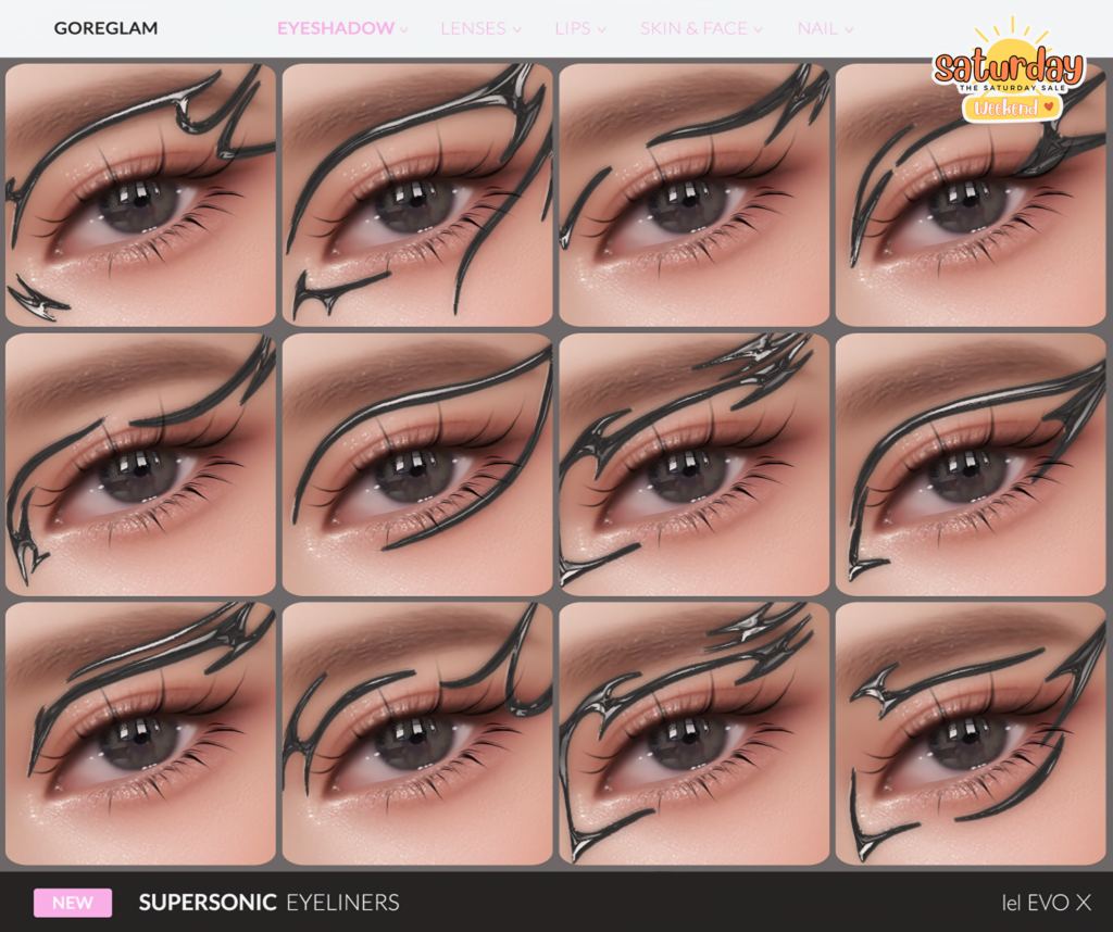 Supersonic Eyeliners - EvoX	&lt;a href=&quot;http://maps.secondlife.com/secondlife/Hidden%20Village/41/43/788&quot; target=&quot;_blank&quot;&gt;Teleport&lt;/a&gt;