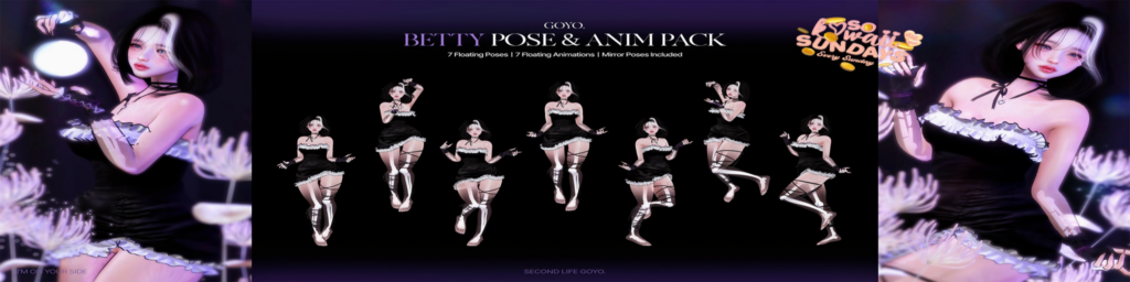 Betty Poses &amp; Animations	&lt;a href=&quot;http://maps.secondlife.com/secondlife/Dear/19/131/753&quot; target=&quot;_blank&quot;&gt;Teleport&lt;/a&gt;