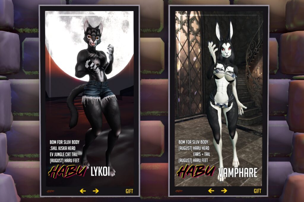 Lykoi Mod Kit - BOM/Shu Kiska, L$450 each/L$1800 FP | Vamphare Mod Kit - BOM/August Haru Hare, L$450 each/L$1100 FP