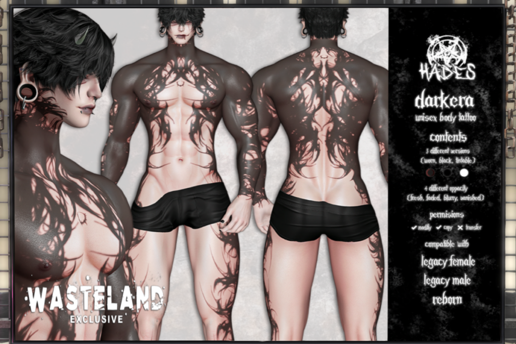 Darkera Full Body Tattoo - BOM for Legacy F+M/Reborn, L$249