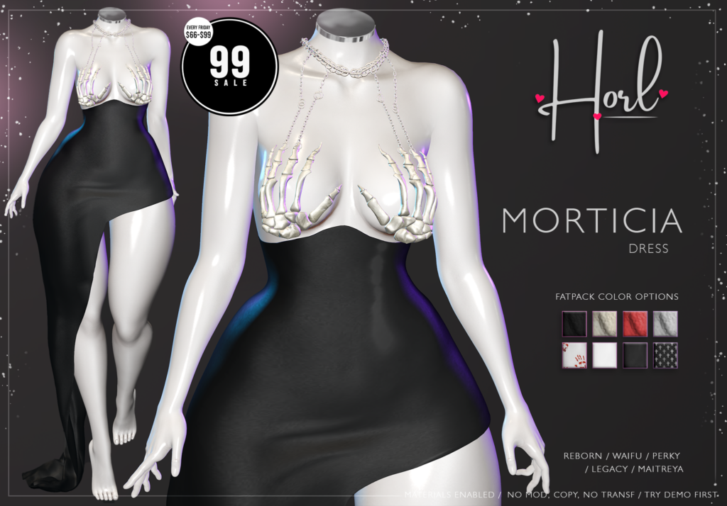 Morticia Dress - Legacy/Maitreya/Reborn/+mods	&lt;a href=&quot;http://maps.secondlife.com/secondlife/Spiced%20Romance/10/141/2894&quot; target=&quot;_blank&quot;&gt;Teleport&lt;/a&gt;