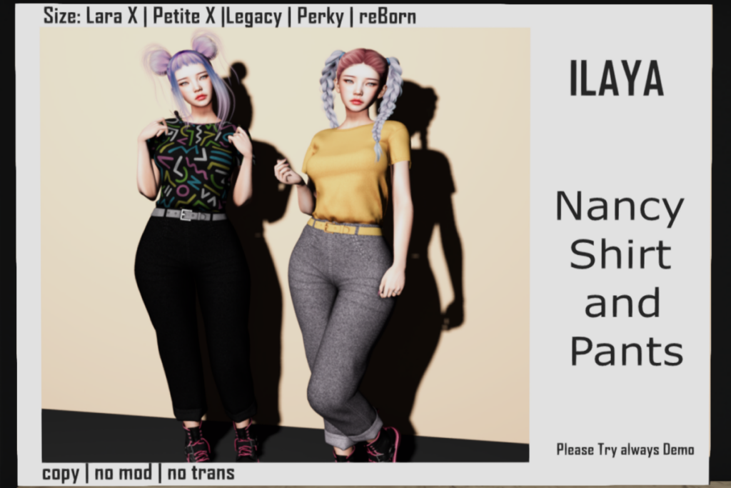 Nancy Shirt and Pants - Legacy/MaitreyaX/Reborn/+mods, L$250 each/L$1399