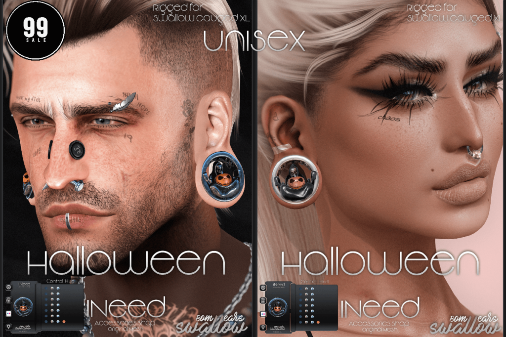 Halloween Earrings - Swallow Gauged Ears XL F+M	&lt;a href=&quot;http://maps.secondlife.com/secondlife/Starfall%20Bay/193/47/29&quot; target=&quot;_blank&quot;&gt;Teleport&lt;/a&gt;