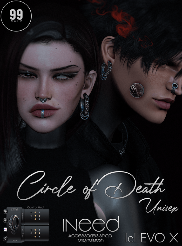 Circle of Death Earrings - EvoX Ears F+M	&lt;a href=&quot;http://maps.secondlife.com/secondlife/Starfall%20Bay/193/47/29&quot; target=&quot;_blank&quot;&gt;Teleport&lt;/a&gt;