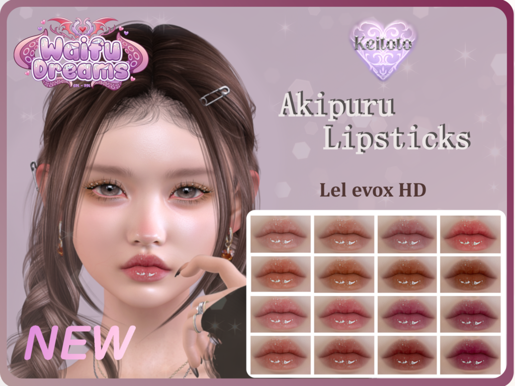 Akipuru Lipsticks - EvoX	&lt;a href=&quot;http://maps.secondlife.com/secondlife/Putiki%20Fold/28/156/1551&quot; target=&quot;_blank&quot;&gt;Teleport&lt;/a&gt;