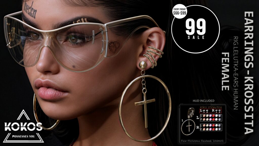 Krossita Earrings - EvoX Ears F	&lt;a href=&quot;http://maps.secondlife.com/secondlife/FamILY%20First/118/213/3902&quot; target=&quot;_blank&quot;&gt;Teleport&lt;/a&gt;