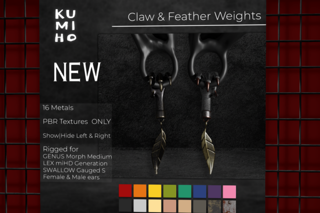 Claw &amp; Feather Weights - Genus/Lex/Swallow Gauged, L$50 each