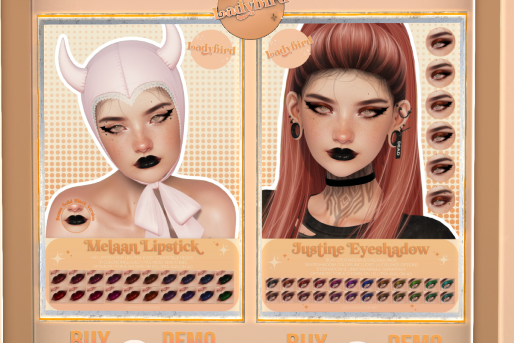 Melaan Lipstick - Evo X, L$299 | Justine Eyeshadow - Evo X, L$299