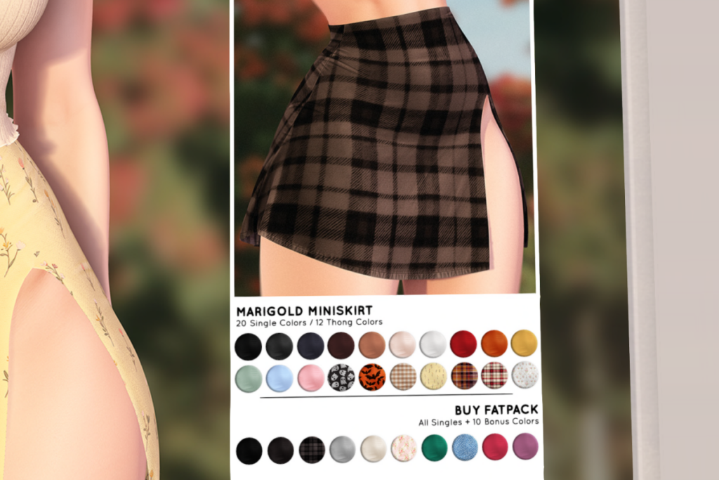 Marigold Miniskirt - GenX/Legacy/MaitreyaX/Reborn/+mods, L$230 each/L$1299 FP