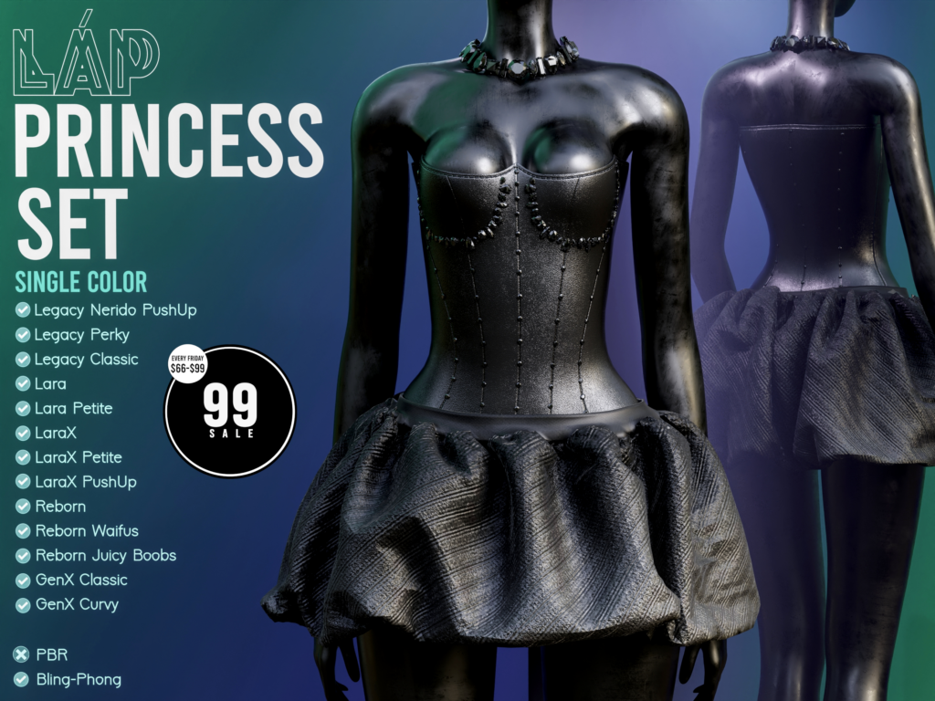 Princess Set Black - GenX/Legacy/Maitreya/Reborn/+mods	&lt;a href=&quot;http://maps.secondlife.com/secondlife/Triple%20Trouble/59/208/22&quot; target=&quot;_blank&quot;&gt;Teleport&lt;/a&gt;
