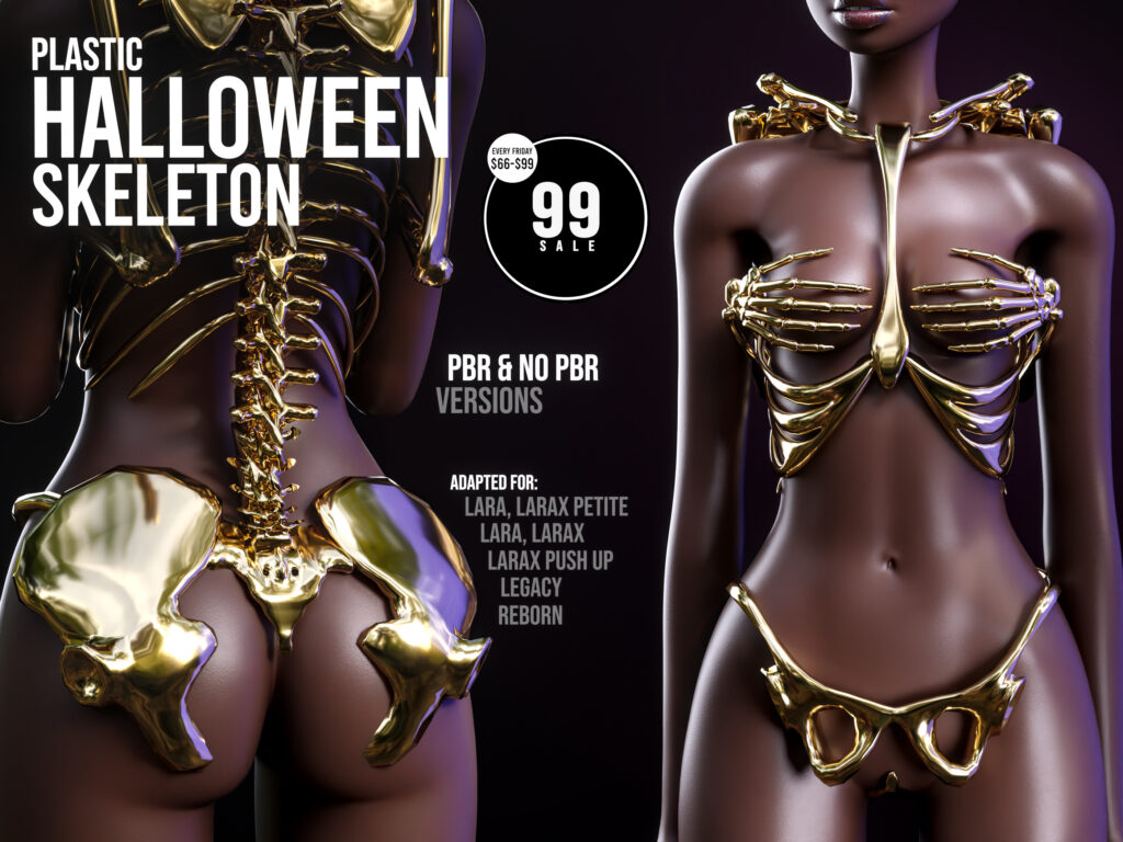 Plastic Halloween Skeleton Gold Outfit - Legacy/Maitreya/Reborn/+mods	&lt;a href=&quot;http://maps.secondlife.com/secondlife/Triple%20Trouble/59/214/22&quot; target=&quot;_blank&quot;&gt;Teleport&lt;/a&gt;