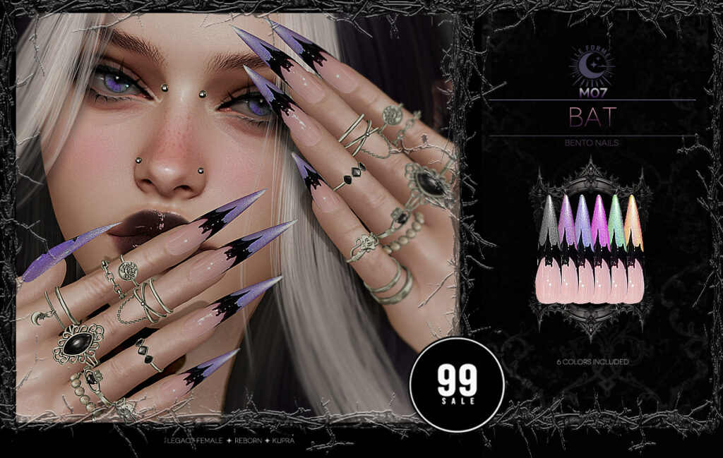 M07 Bat Nails - Inithium/Legacy/Reborn	&lt;a href=&quot;http://maps.secondlife.com/secondlife/Flamingo%20District/208/76/2203&quot; target=&quot;_blank&quot;&gt;Teleport&lt;/a&gt;