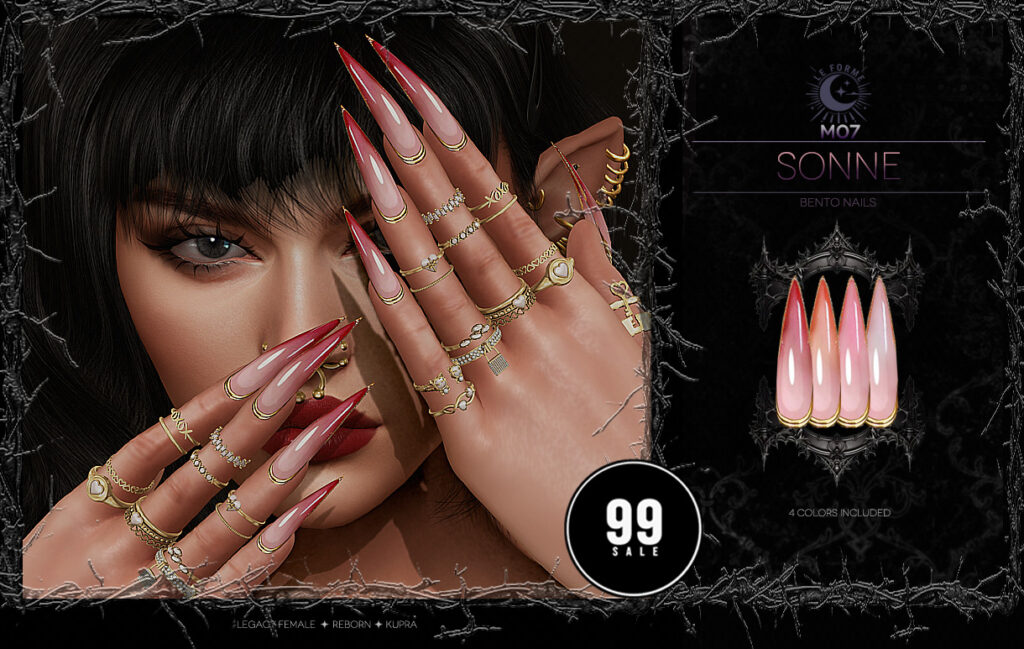 M07 Sonne Nails - Inithium/Legacy/Reborn	&lt;a href=&quot;http://maps.secondlife.com/secondlife/Flamingo%20District/208/76/2203&quot; target=&quot;_blank&quot;&gt;Teleport&lt;/a&gt;