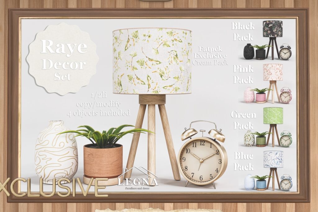 Raye Decor Set, L$349 each/L$999 FP