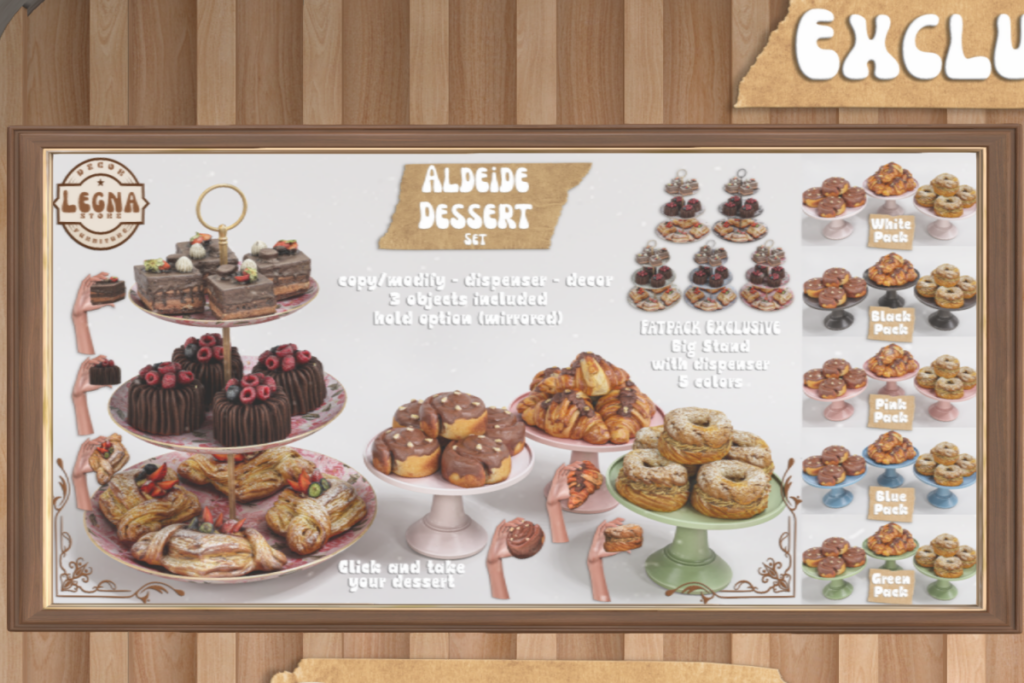 Aldeide Dessert Set, L$349 each/L$1200 FP