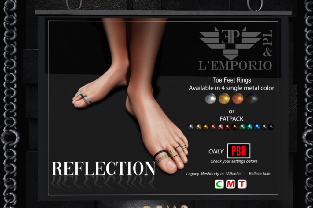 Reflection Toe Feet Rings - Jake/Legacy/+mods, L$300 each/L$800 FP