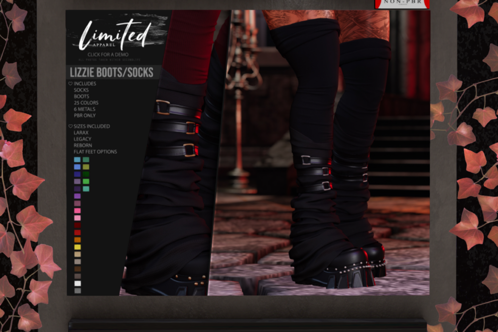 Lizzie Boots &amp; Socks - Legacy/MaitreyaX/Reborn, L$260-L$299 each/L$2899 FP