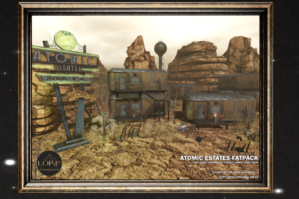 Atomic Estates Decor, L$300-L$700 each/L$1200 FP