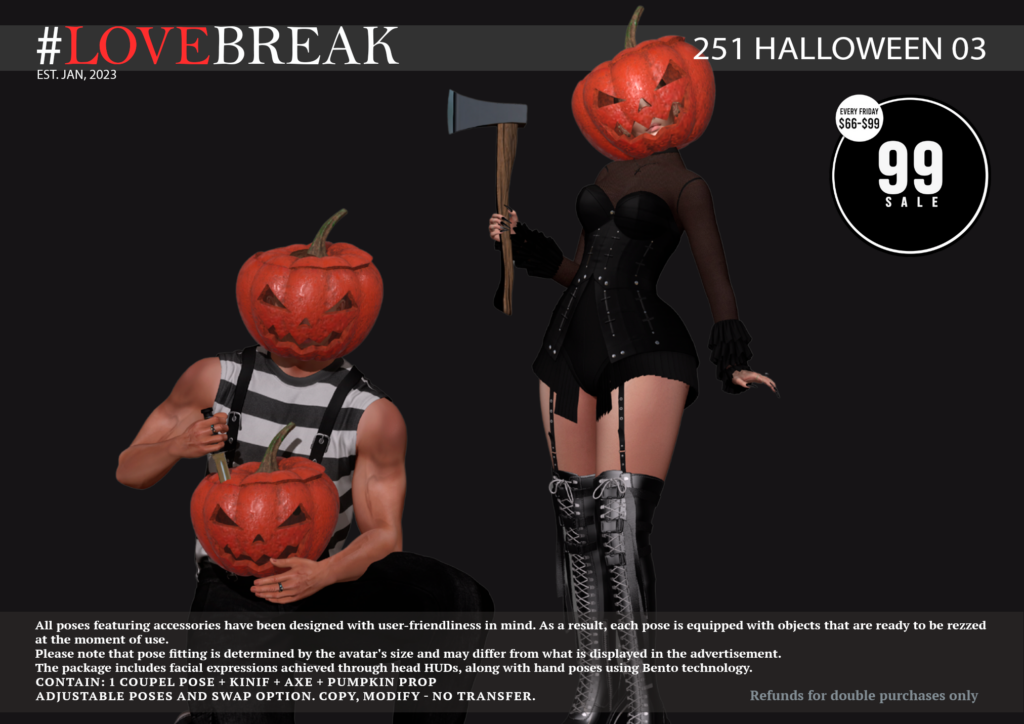251 Halloween 03 Couple Pose with Props	&lt;a href=&quot;http://maps.secondlife.com/secondlife/Oceania%20Islands/228/5/3504&quot; target=&quot;_blank&quot;&gt;Teleport&lt;/a&gt;