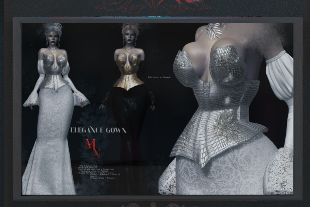Elegance Gown &amp; Sleeves - Legacy/MaitreyaX/Reborn/Nhumana/+mods, L$275-L$399 each/L$1750-L$2250 each FP